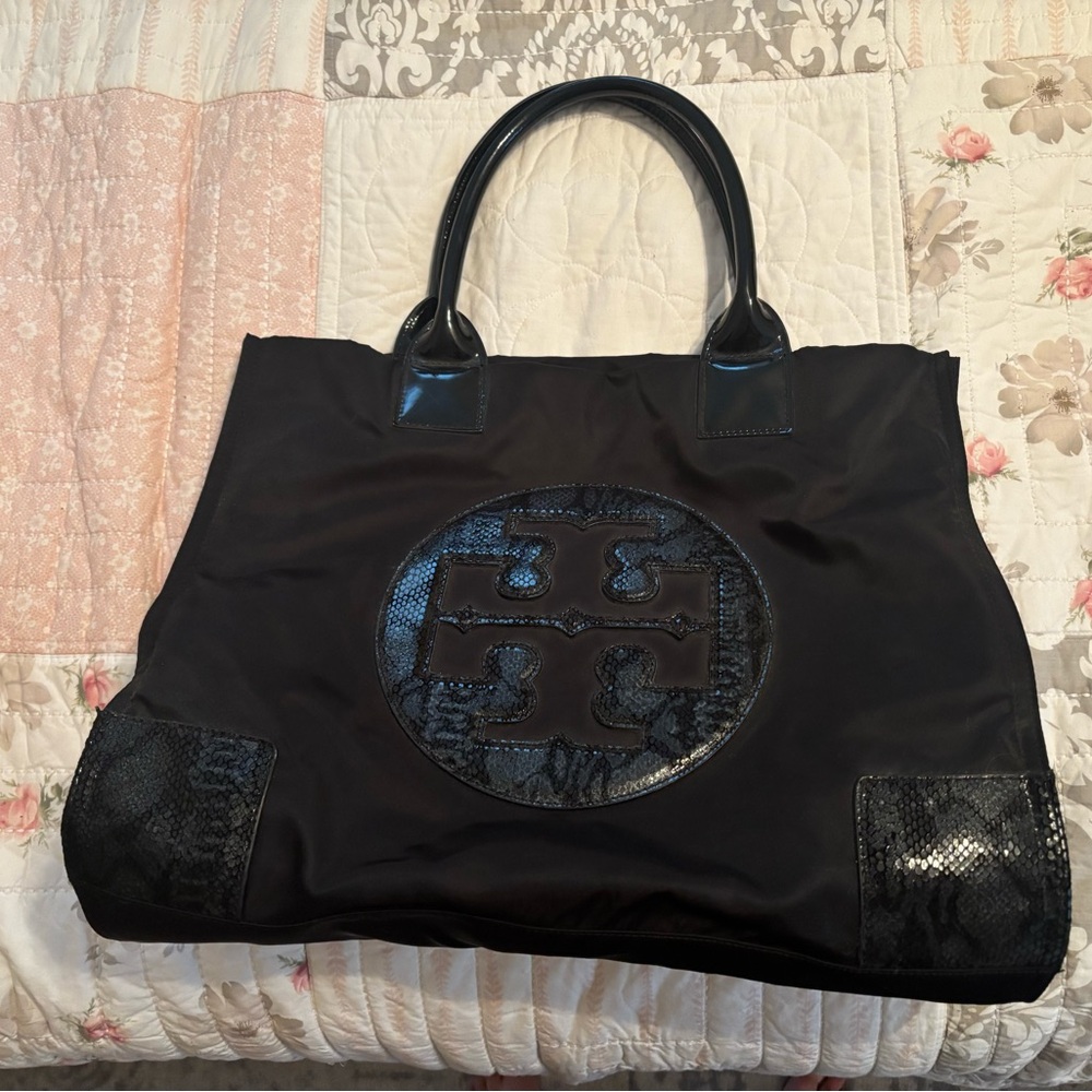 Tory Burch Black Nylon Tote with Embossed Logo